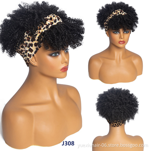 Wholesale Fashion Headbands Black Short Afro Wig Synthetic Braiding Wigs African Kinky Curly Box Wrap Puff Turban Hair